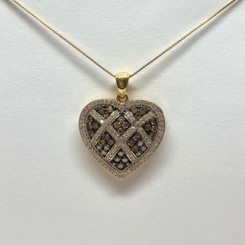 Gold heart pendant necklace with diamonds