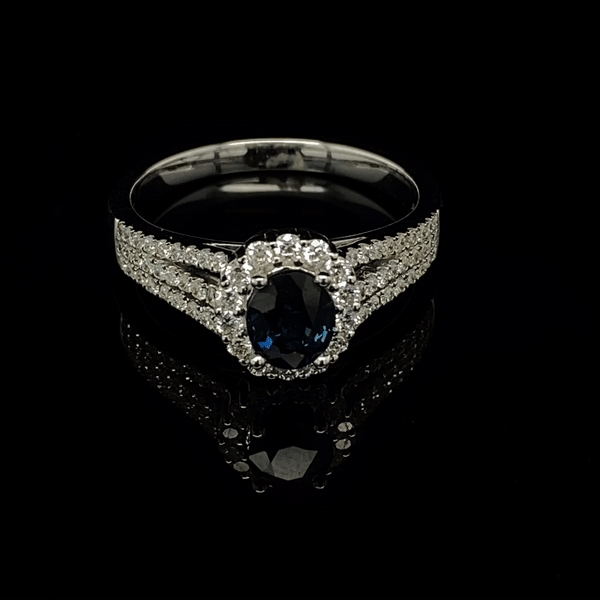 14K White Gold Diamond and Sapphire Band Halo – ASweetPear