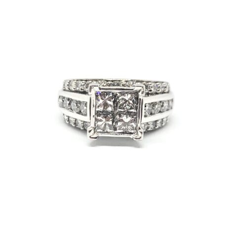 14KW 3.00CT T.W. Engagement Ring with Invisible Set Princess Cut Center