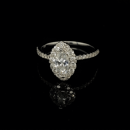 Marquise Cut Halo Diamond Engagement Ring in 14k White Gold 1.00ct