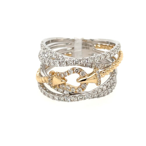 Gold ring twines with sparkling white diamonds