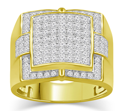 Men's gold ring with square diamond cluster