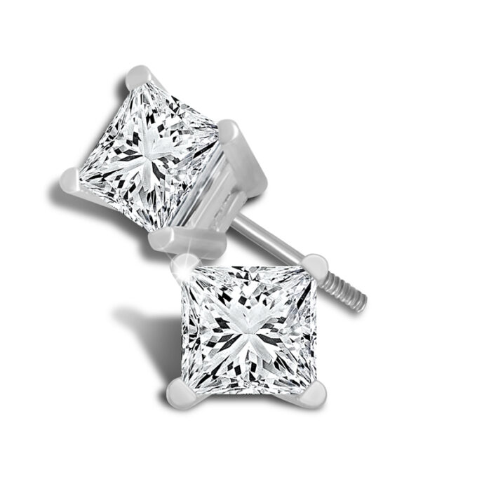 Sparkling square-cut diamond stud earrings