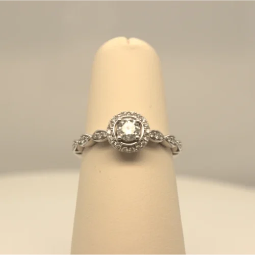 An image of a vintage-inspired diamond engagement ring