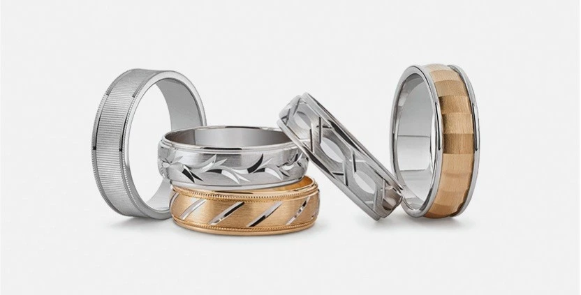 Assorted men’s wedding bands.